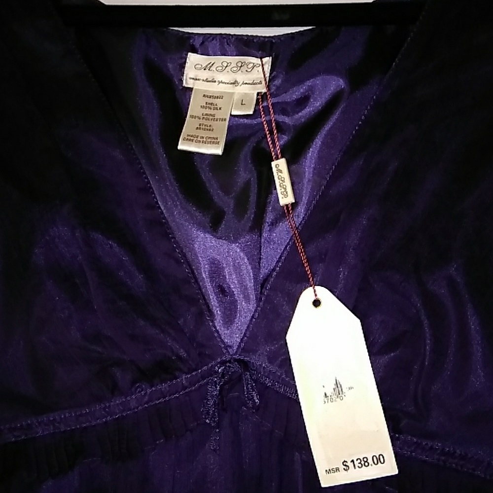 NWT MSSP COCKTAIL DRESS PURPLE SZ L SHELL100 %SILK